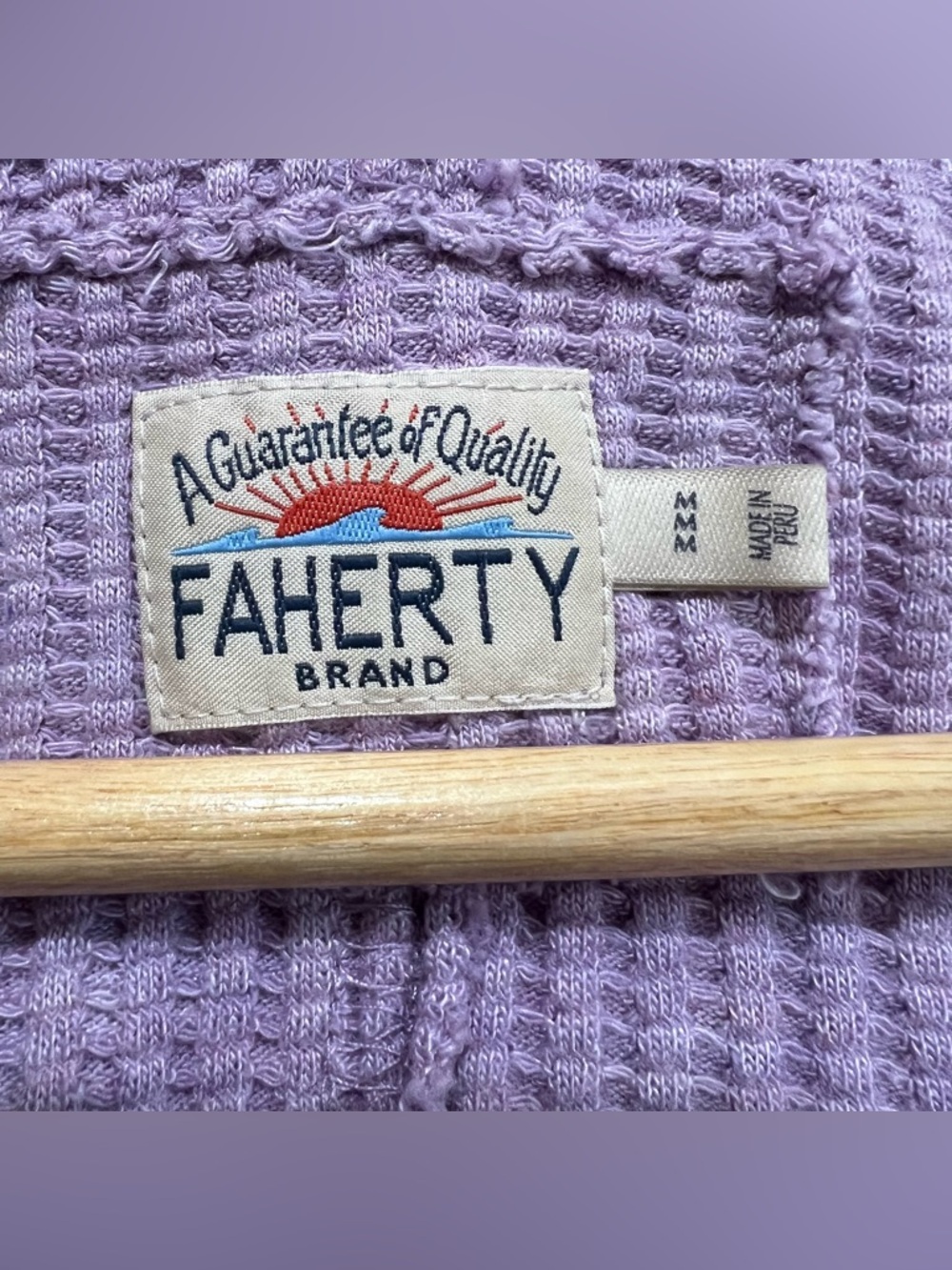 Faherty Legend Apres Waffle Henley Top Long Sleeve Lavender Women's Medium - Picture 3 of 14